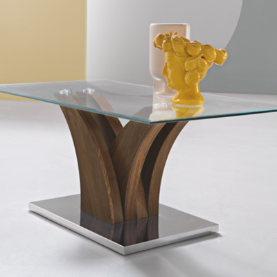 Wohnzimmer-Couchtisch mit Glas-Teak-Holzstruktur - TINDARO