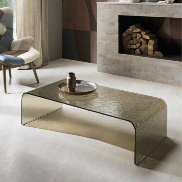 006785 - Tavolino soggiorno in vetro curvato temperato bronzo