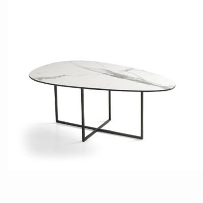 Couchtisch aus Metall mit Glasplatte mit weißem Marmoreffekt GINNI 90