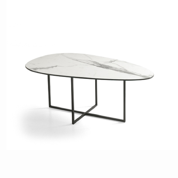 Couchtisch aus Metall mit Glasplatte mit weißem Marmoreffekt GINNI 90