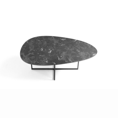 Table basse en métal avec plateau en verre effet marbre noir GINNI 90