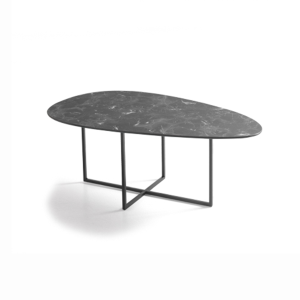 Tavolino in metallo con piano in vetro effetto Marmo Nero GINNI 90
