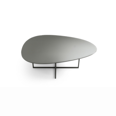 Table basse en métal avec plateau en verre fumé et base noire GINNI 90