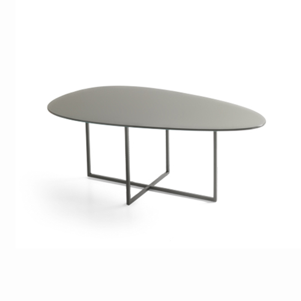 Table basse en métal avec plateau en verre fumé et base noire GINNI 90