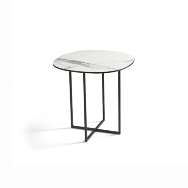 Metal coffee table with white marble effect glass top GINNI 50