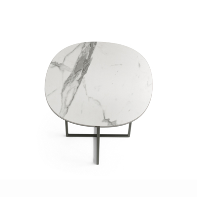 Metal coffee table with white marble effect glass top GINNI 50