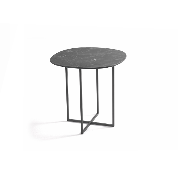 Metal coffee table with black marble effect glass top GINNI 50