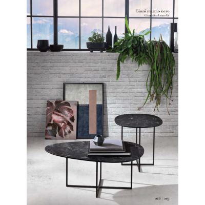 Metal coffee table with black marble effect glass top GINNI 50
