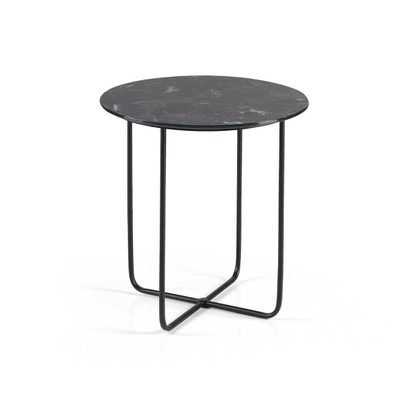 Table basse ronde avec plateau en verre effet marbre noir JON 45