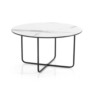 Tavolino tondo con piano vetro effetto Marmo Bianco JON 60
