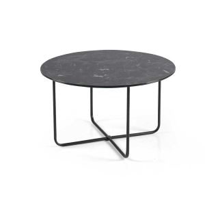 Round coffee table with black marble effect glass top JON 60