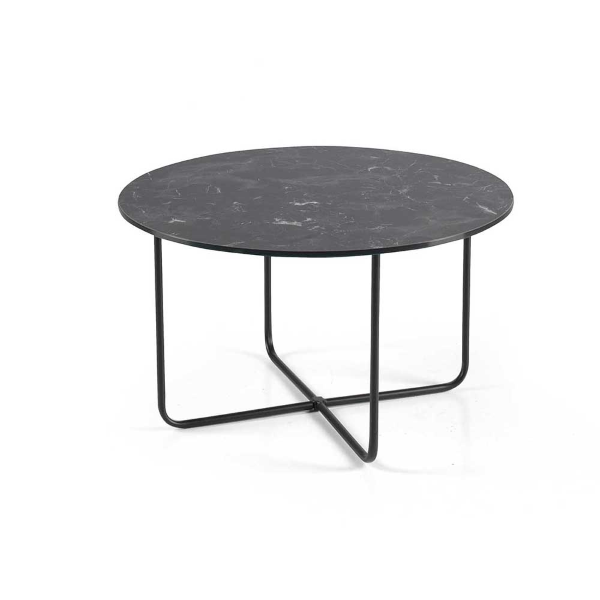Table basse ronde avec plateau en verre effet marbre noir JON 60