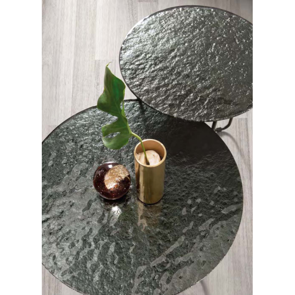 Runder Couchtisch mit Platte aus gehärtetem Glas in geräucherter Hammerschlag-Optik JON 60