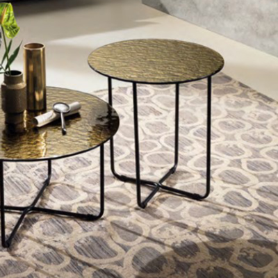 Table basse ronde avec plateau en verre trempé effet martelé bronze JON 45