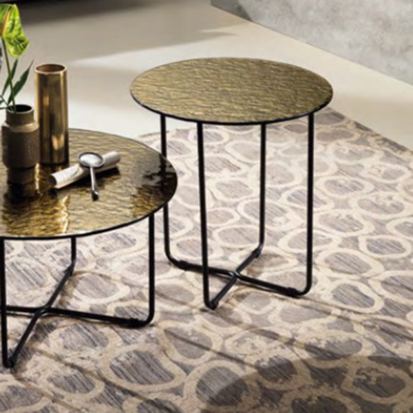 Table basse ronde avec plateau en verre trempé effet martelé bronze JON 45