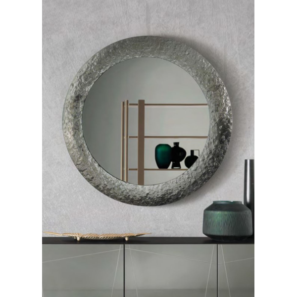 Miroir rond D90cm avec cadre en verre trempé effet martelé NIDRA fumé