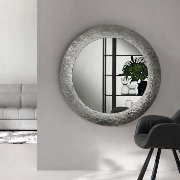 Miroir rond D120cm avec cadre en verre trempé effet martelé NIDRA fumé