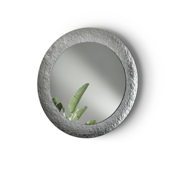 Miroir rond D120cm avec cadre en verre trempé effet martelé NIDRA fumé