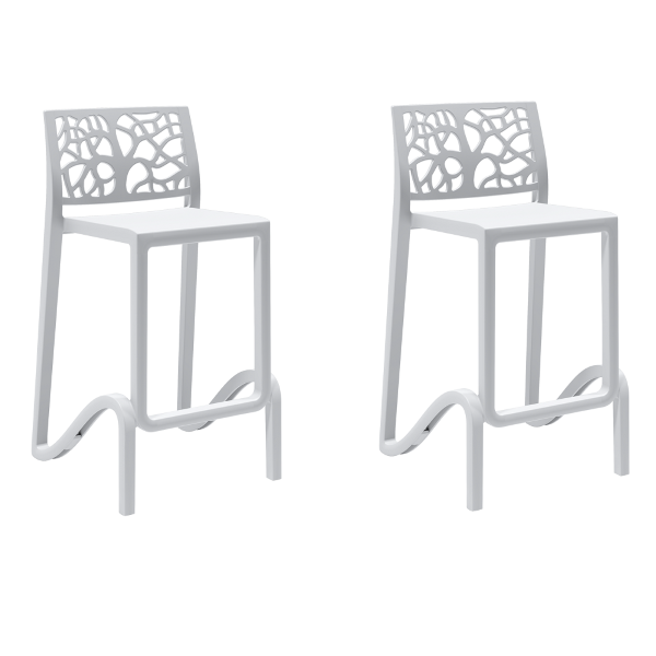 Hoher Barhocker Sitzhöhe 65 cm mit Rückenlehne TETI Weiß 2er Set