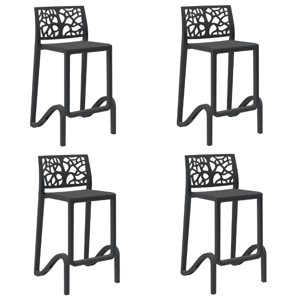 Hoher Barhocker Sitzhöhe 65 cm mit Rückenlehne TETI Schwarz 4er Set