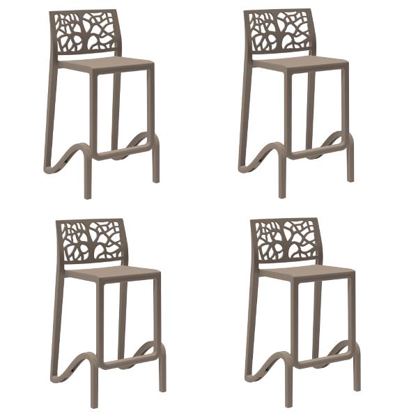 Hoher Barhocker Sitzhöhe 65 cm mit Rückenlehne TETI Taubengrau 4er Set