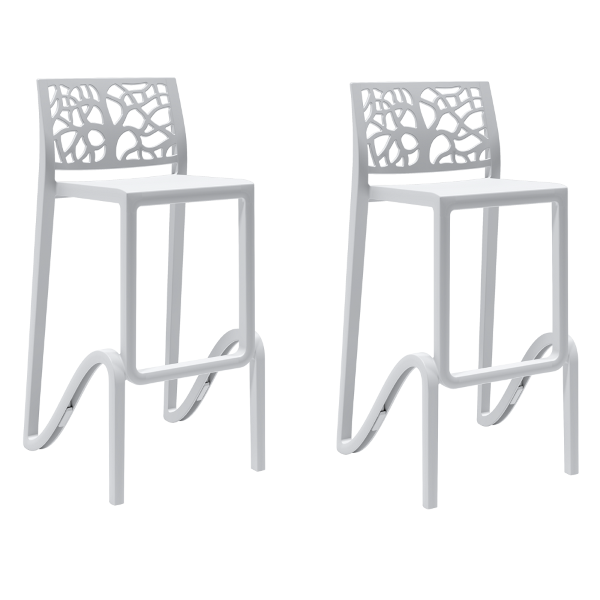 Stapelbarer Barhocker hoch Sitzhöhe 75 cm TETI Weiß 2er Set