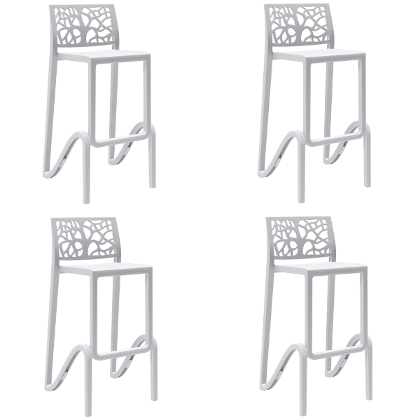 Sgabello bar impilabile alto H. seduta 75 cm TETI Bianco set 4 pezzi