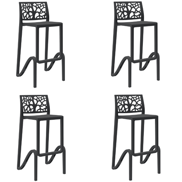 Stapelbarer Barhocker hoch Sitzhöhe 75 cm TETI Schwarz 4er Set