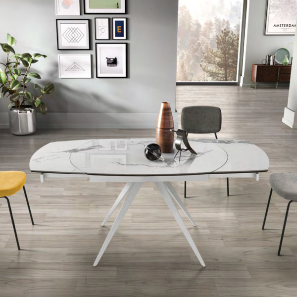 Extendable table 180 cm white ACHILLE marble-effect porcelain stoneware top