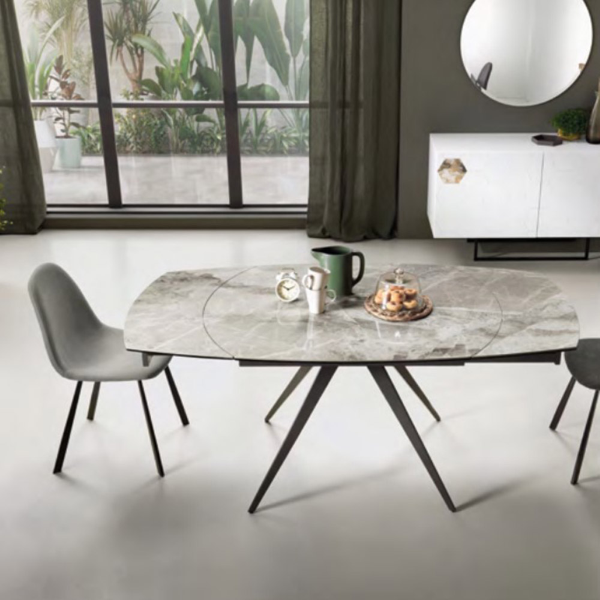 Extendable table 180 cm grey ACHILLE marble-effect porcelain stoneware top