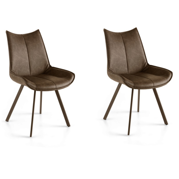 Chaise de salle à manger en éco-cuir avec assise et pieds en marron CLODIA set 2 pièces