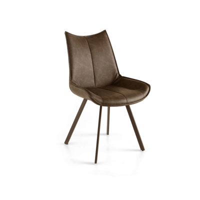 Chaise de salle à manger en éco-cuir avec assise et pieds en marron CLODIA set 2 pièces