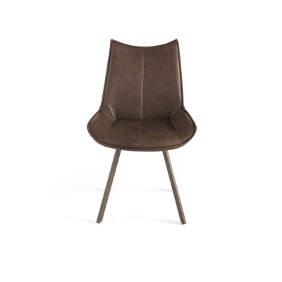 Chaise de salle à manger en éco-cuir avec assise et pieds en marron CLODIA set 2 pièces