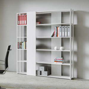 Bibliothèque avec 6 étagères en bois de Frêne Blanc 178x204h cm - KATO B