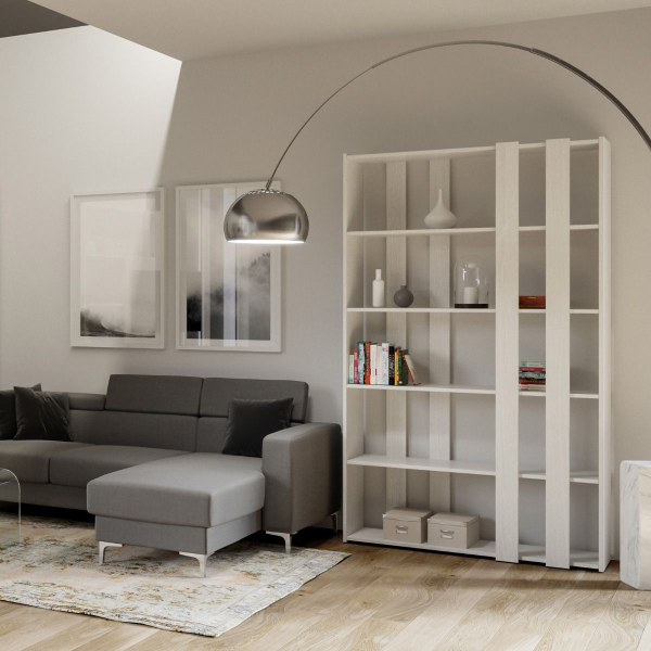 Bookcase 120x204h cm in White Ash wood with 6 shelves - KATO A SMALL