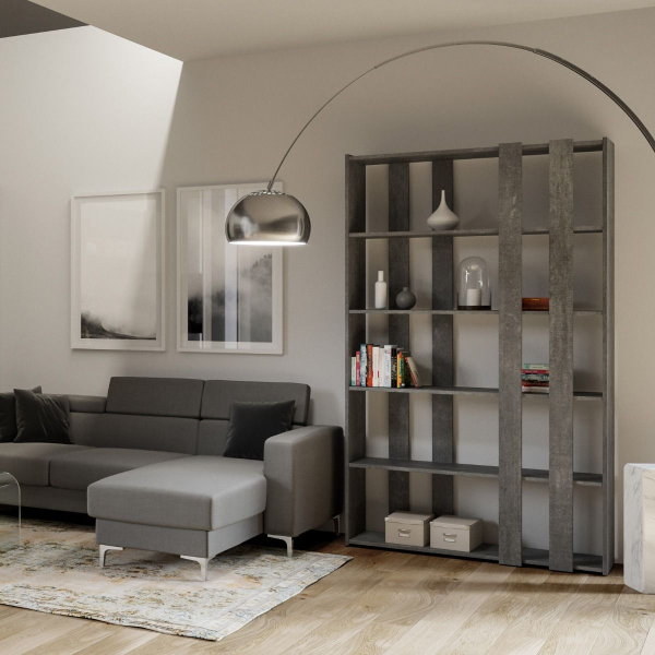 Bookcase 120x204h cm in Cemento wood with 6 shelves - KATO A SMALL