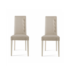 Stuhl aus gewolltem Kunstleder mit 4 seitlichen Knöpfen Holzbeine SIDE Beige 2er Set