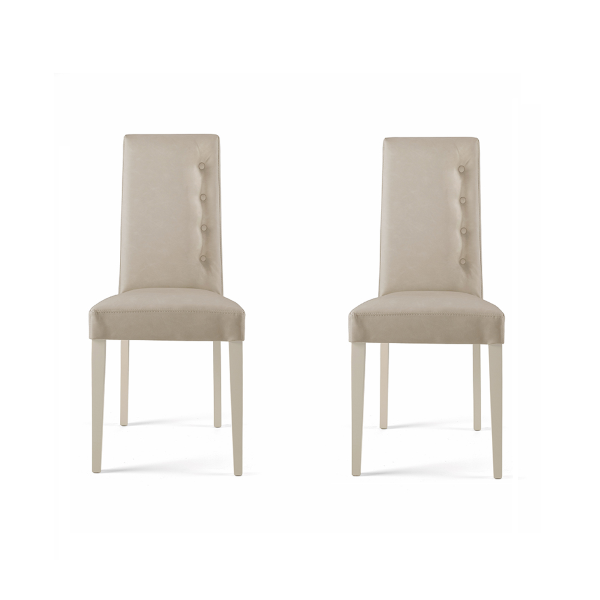 Stuhl aus gewolltem Kunstleder mit 4 seitlichen Knöpfen Holzbeine SIDE Beige 2er Set