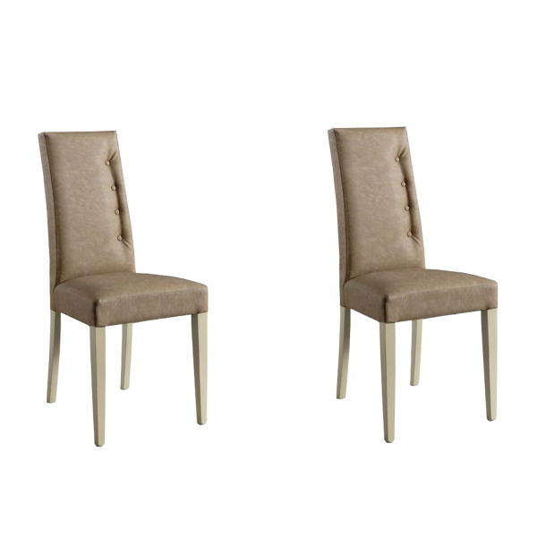 Stuhl aus getrübtem Öko-Leder mit 4 seitlichen Knöpfen Holzbeine SIDE Tortora 2er Set