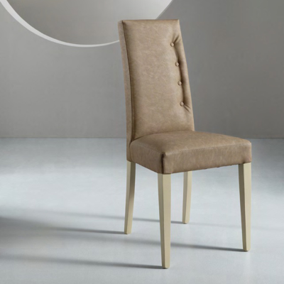 Stuhl aus getrübtem Öko-Leder mit 4 seitlichen Knöpfen Holzbeine SIDE Tortora 2er Set