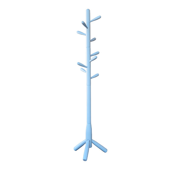 Wooden coat stand with 9 hooks, three feet height 180 cm light blue