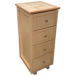 Cart chest of drawers GIADA Mini with top in tiles and Natural wood.