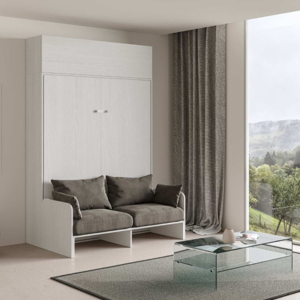 Lit double escamotable 160 cm avec élément haut blanc KENTARO SOFÀ