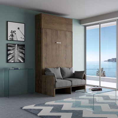 Cama francesa abatible vertical 140 cm con KENTARO SOFÀ Mueble alto Nogal