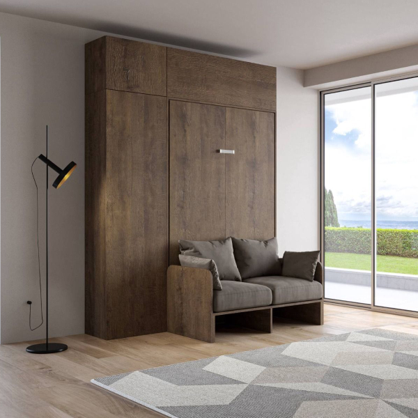 Lit français escamotable 140 cm avec meuble en noyer KENTARO SOFÀ