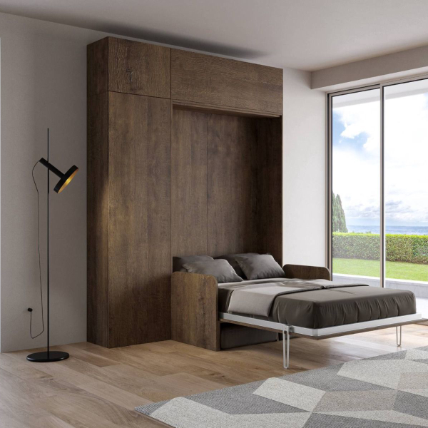 Lit français escamotable 140 cm avec meuble en noyer KENTARO SOFÀ