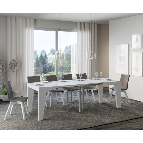 Table NAXY Frêne Blanc 90x90 extensible à 246 cm