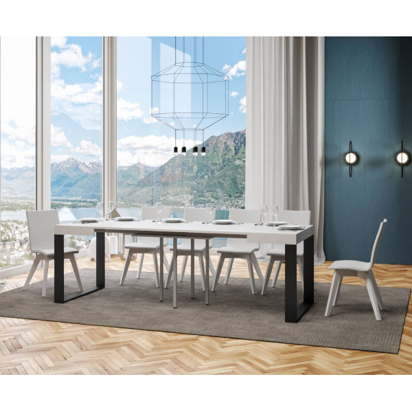 Table TECNO 90X90 frêne blanc extensible à 246 cm