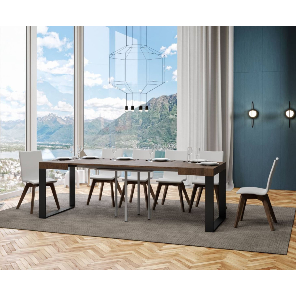 TECNO table 90X90 walnut extendable to 246 cm