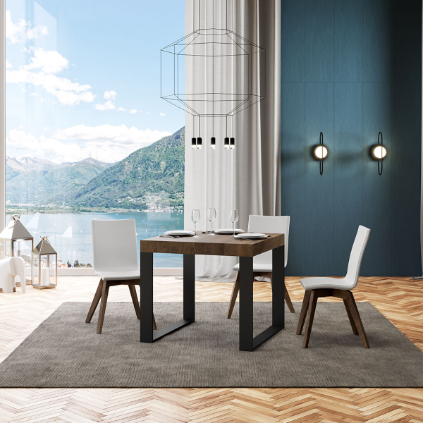 TECNO table 90X90 walnut extendable to 246 cm